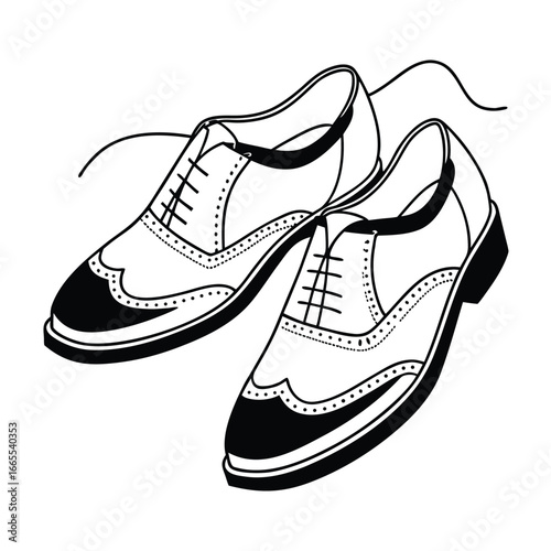Vector illustration of classic men's two-tone wingtip brogue shoes.
