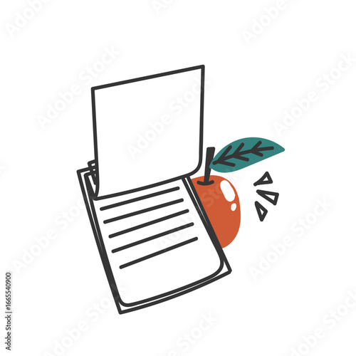 hand drawn doodle clipboard data and apple fruit illustration vector