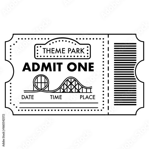 Theme park ticket stub icon with transparent background featuring wedding invitation and event ticket design for celebration and entertainment concept
