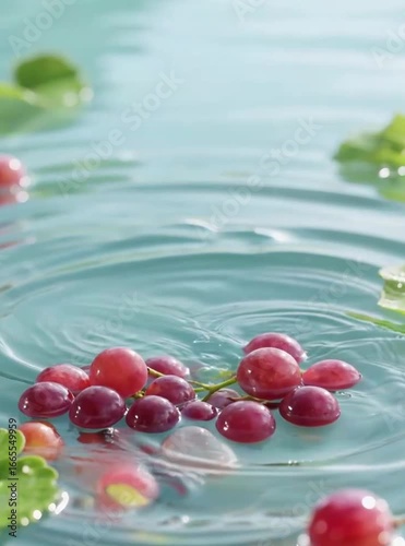 Grapes floating on the surface of water