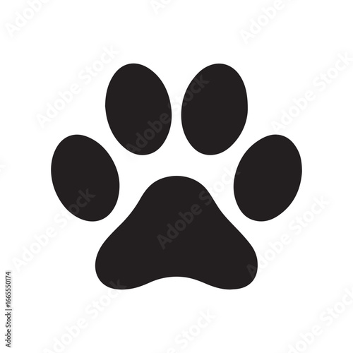 Isolated Black Paw Print on White Background Design Element