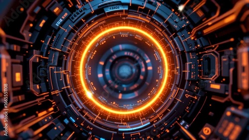 Wallpaper Mural Futuristic Technology: A captivating digital rendering of a vibrant, high-tech core with radiant neon lights, perfect for any technological concept or futuristic project.  Torontodigital.ca