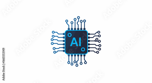 A blue and black microchip with 'AI' text, representing artificial intelligence and advanced technology.