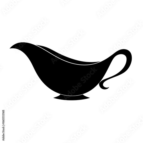 Black silhouette vector of a gravy boat or sauce server with elegant handle
