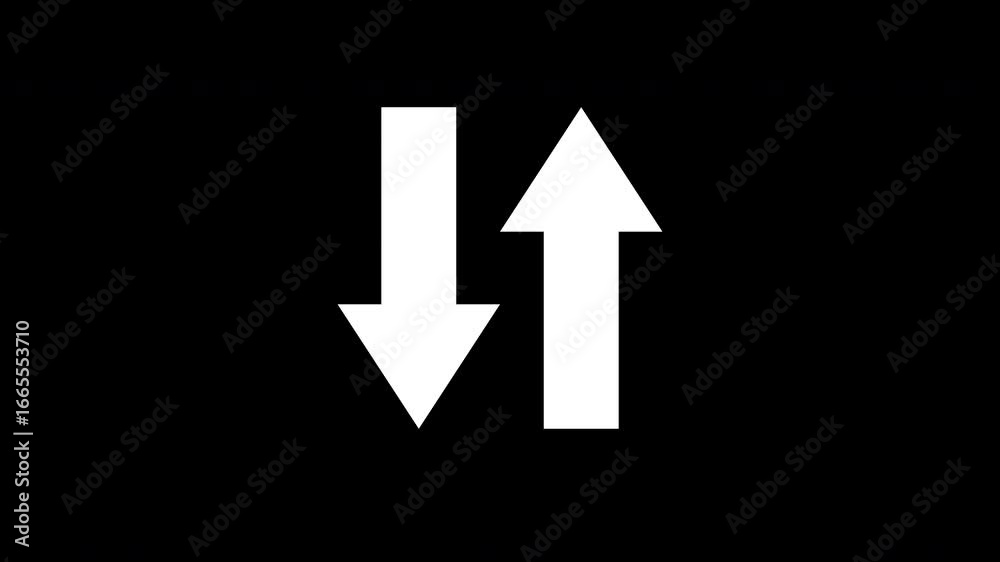 White double arrow animation, up down arrows animation on the black background. up down arrow loading animation. White double arrow animation, up down arrows animation on the black background. up down arrow loading animation.