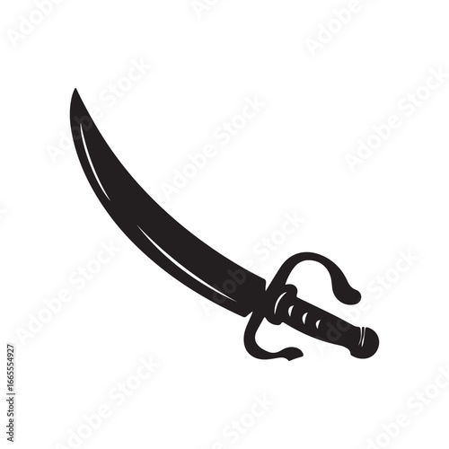 Black Silhouette of a Cutlass Sword Isolated on White