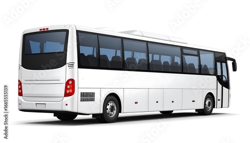 A full, rear perspective of a modern, white passenger bus against a plain white background.
