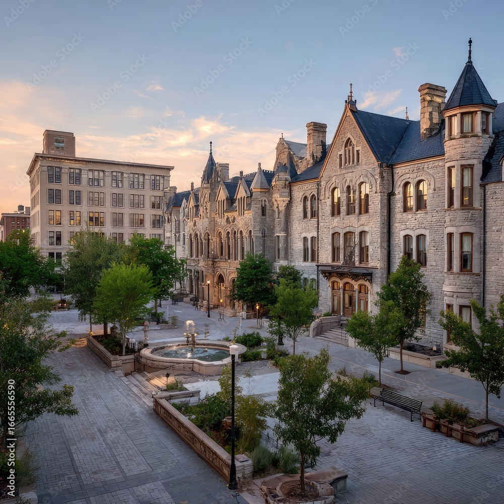 Obraz premium Historic buildings surrounding the spacious public square 138 --