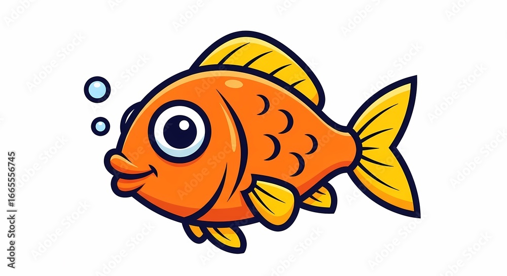 Fototapeta premium Cartoon Goldfish with Big Eyes Illustration