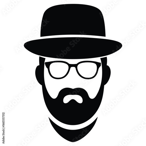 Black hat glasses beard man white face