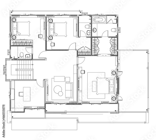 2D Interior Layout Plan Vector – Master Bedroom, Bedroom, Home Office, Living Area (Second Floor)
