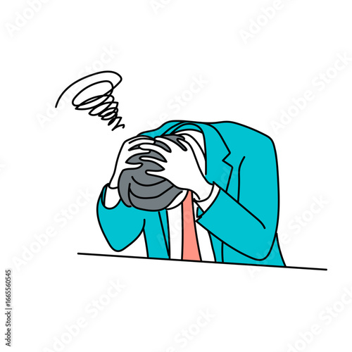 落ち込んで頭を抱えるスーツ姿のビジネスマンのベクターイラスト