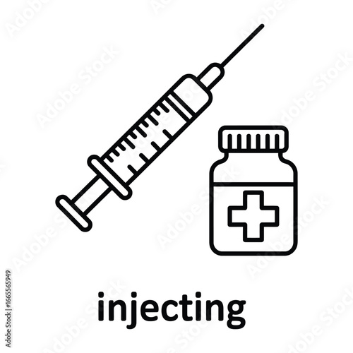 Medical Syringe and Vial Icon for Injections, Vaccinations, and Medication