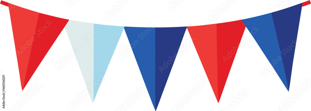 Obraz premium Festive red white and blue pennant flags string illustration for celebrations and events