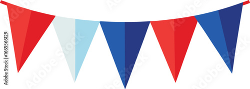 Festive red white and blue pennant flags string illustration for celebrations and events