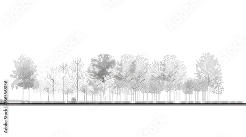 Wallpaper Mural Architectural Drawings, Minimal style cad tree autumn line drawing, Side view, set of section wetland forest outline for landscape design drawing. Vector illustration in separate element Torontodigital.ca