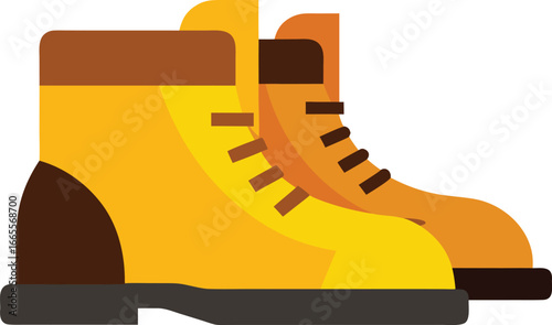 Durable brown and yellow work boots flat illustration vector graphic for manual labor safety