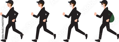 走って逃げる泥棒のイラストセット