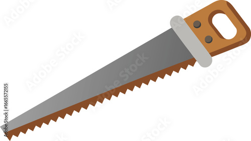 Hand saw tool illustration with brown handle and silver blade for carpentry and diy projects