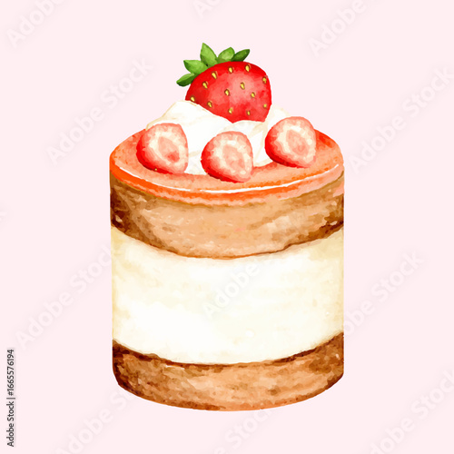 illustration watercolor style painting of desserts strawberry cheesecake vector