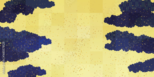 金　和柄　青　模様　背景