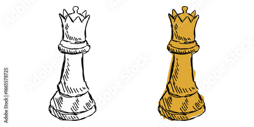 Grunge sketch queen chess vector for strategy games, power, and leadership concepts. Useful for illustrating a hand-drawn, edgy style for a puzzle or game design.