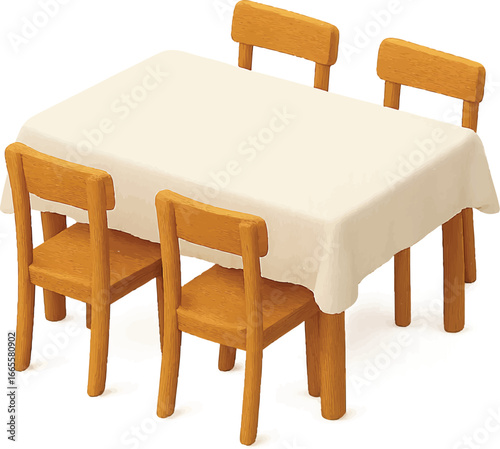 Cozy wooden table with four chairs set for a family meal or gathering