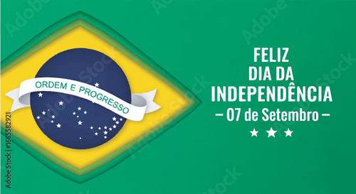 Brazilian flag celebrates independence day with patriotic message and festive colors, symbolizing national pride and historical significance.