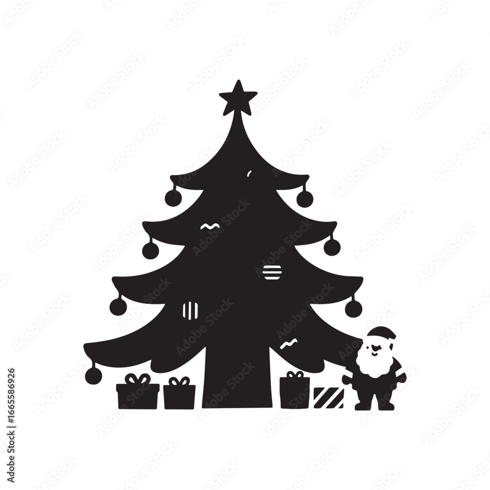 Naklejka premium A vector illustration of a Christmas tree silhouette with a white background. 