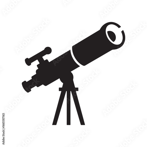 A vector illustration of a silhouette of a telescope with a white background. 