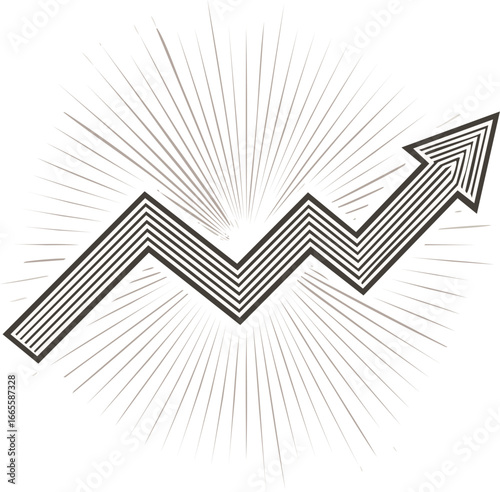 Arrow graph rising with radiating lines upward trend
