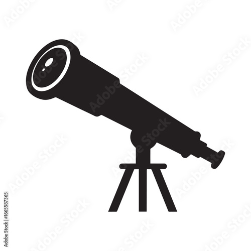 A vector illustration of a silhouette of a telescope with a white background. 