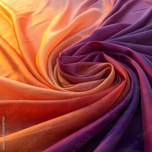 Sunset ombré pleated fabric shimmer. Elegant fabric folds in soft sunset gradient with delicate shimmering light.