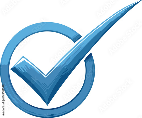 Blue check mark inside a circle symbol graphic