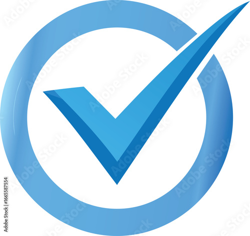 Blue check mark inside a circular border tick correct