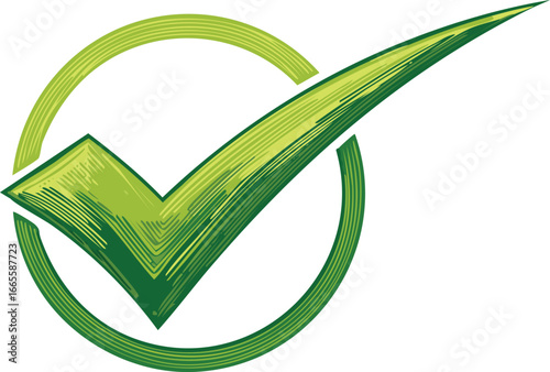 Green check mark inside a circular border circle approval