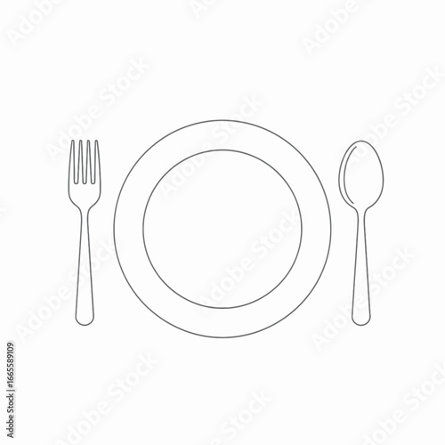 Simple Outline of Fork, Plate, and Spoon