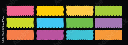 Set of Rectangle frames with zigzag edge, wavy edge shapes, zigzag frame, zigzag edge stickers.