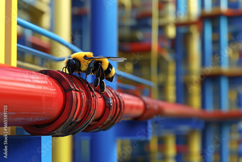A bee's movements across a refinery pipeline tracking its inspection path 