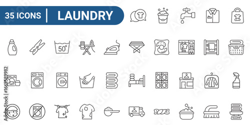 Icons set Laundry editable stroke with outline style. Linier icon collection. Icons for web and mobile app. vector illustration.