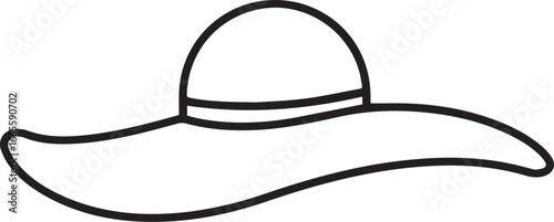 Stylish sun hat icon for summer vacation designs, perfect for travel blogs, fashion layouts, or beach themed marketing materials, offering elegance and style