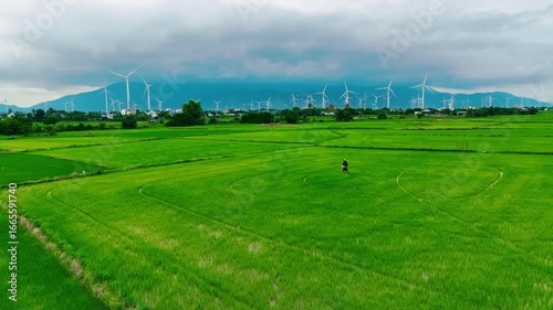 Wind turbins producing aeolian energy. Great concept of renewable, sustainable energy