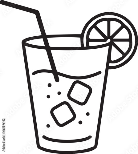 Refreshing lemonade with lemon slice and ice cubes, quench your thirst with this cool summer beverage illustration, perfect for menus and designs, originally a vector graphic
