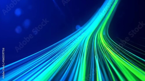 Dynamic abstract trails animation with blue and green light streaks, modern technology background