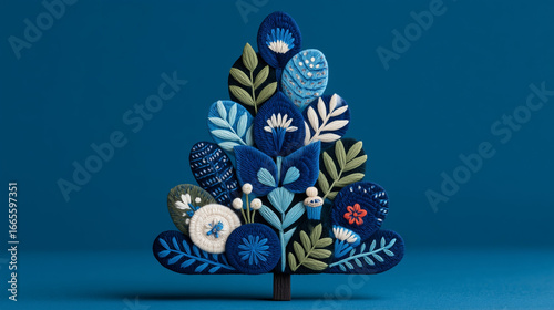 creative christmas tree design made gift box holiday decorations blue background flat lay style 