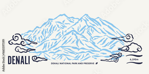 雲がたなびく、デナリ山。（デナリ／マッキンリー山）Clouds drifting over Mount Denali. (Denali/Mount McKinley)