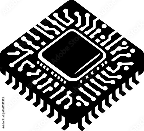 Minimalist black and white vector icon of a chip. Clean, modern, geometric style perfect for logos, stickers, or digital use.