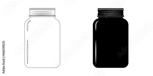 Tableau sur toile outline silhouette mason jar icon set isolated on white background