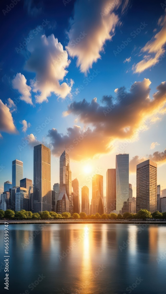 Fototapeta premium Sunny Skies Over Cityscape