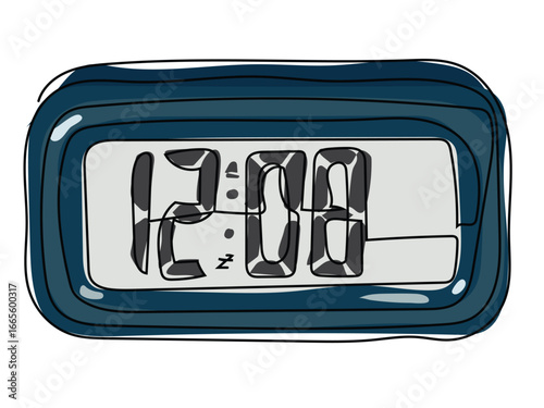 Alarm clock in continuous line pattern on white background.